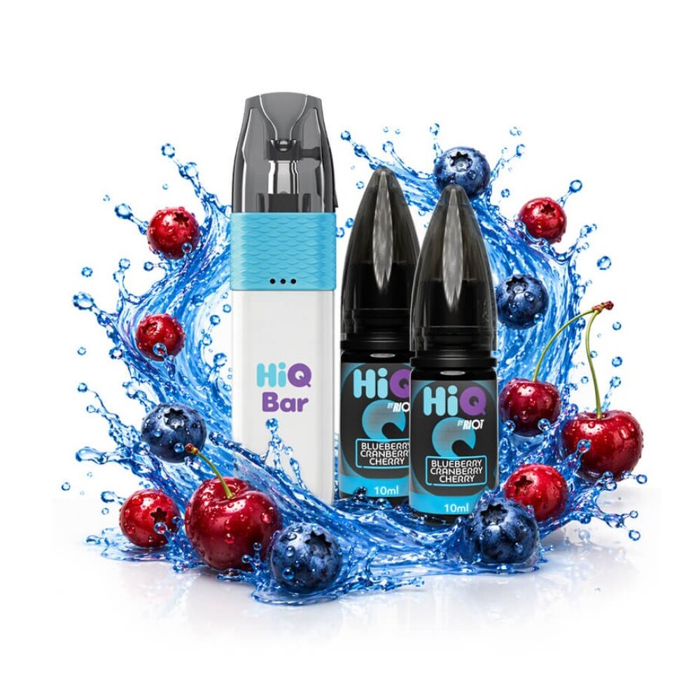 HiQ Bar 24K Blueberry Cranberry Cherry Refillable Disposable & 2x10ml 20mg